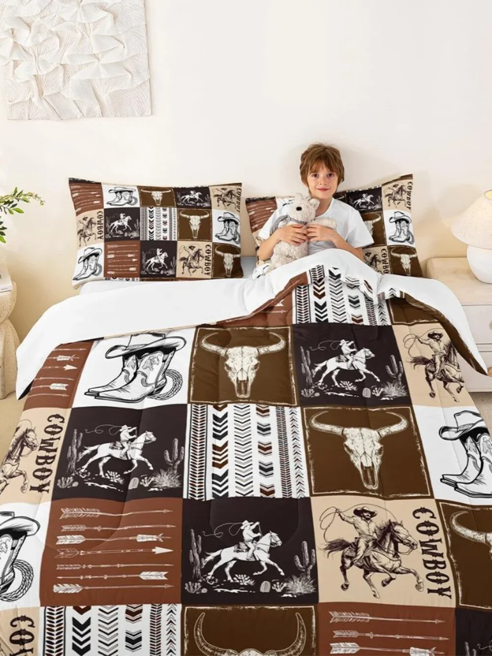 Western Comforter Set Queen Size,Southwestern Aztec Country Horse Bedding Set 2p